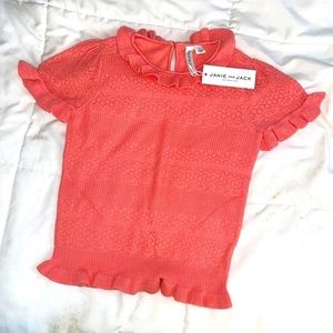 JANIE AND JACK Short Sleeve Ruffle Detail Knit Sweater Girls Size 6 NWT